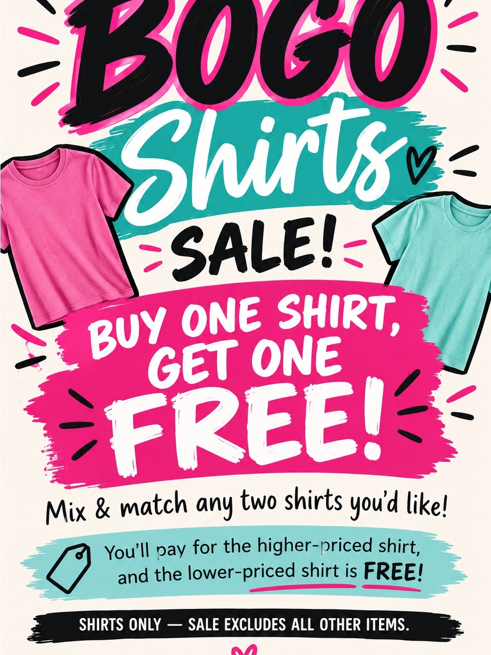 Kids' Short Sleeve T-Shirt - Pink or Teal - (Buy One Get One)